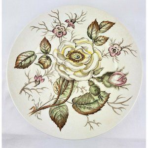 John Maddock & Sons Royal Vitreous 10" Plate Pattern "Old Rose" White Pink Green